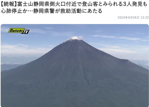 3登山客失去意識　倒臥富士山火山口