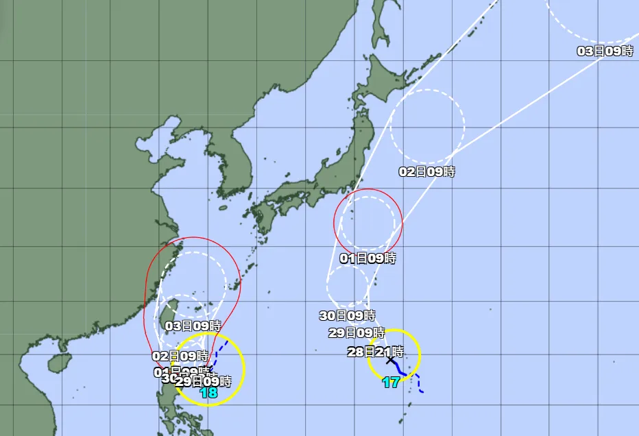 日本氣象廳發布最新消息，熱帶性低氣壓（TD22）今（28）日上午已生成為今年第18號颱風「山陀兒」（KRATHON）。日本氣象廳