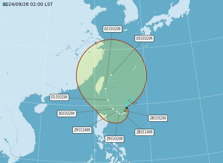 台灣東南方一個熱帶性低氣壓（TD22）最快將於今（28）日白天增強為颱風「山陀兒」。中央氣象署