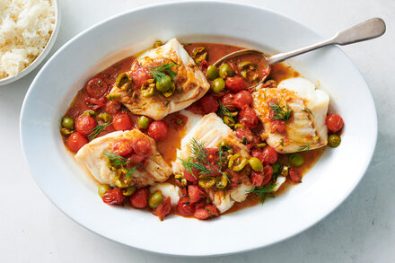 Image for Roasted Cod With Burst Tomatoes and Olives