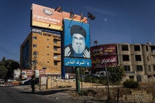 A billboard featured Hezbollah leader Hassan Nasrallah in the Bekaa Valley of Lebanon.