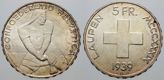 5 silver CHF 1939 - Commemorative coin