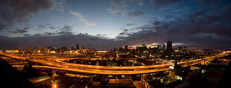 The Johannesburg skyline at dawn.