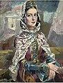 Portrait of a woman wearing festive Dagestani national clothing (1939), by H. Mussayassul.