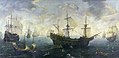 The Spanish Armada off the English coast, historical painting by Cornelis Claesz. van Wieringen (1620-1625)