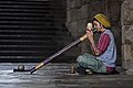 Digeridoo street player, Santiago de Compostela, Spain