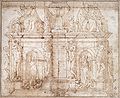 Attributed to Michelangelo, Study for a wall tomb for Julius II 1513. Uffizi Gallery (608E), Florence