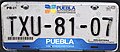 License plate from Puebla state, Mexico