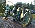 Monument in Berlin, 1938. On the left: Ewald Kluge on DKW, on the right: Ernst Henne on BMW