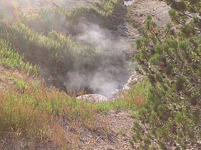 A fumarole in Yellowstone National Park, Wyoming that is releasing gas