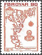 Faroese map of 1673 in the book "Færoæ et Færoa Reserata" (First Faroese stamp series of 1975)