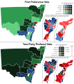 New South Wales state election 2015 - First Party Preference Vote & Two-Party Preferred Vote By Division