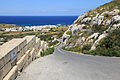View downhill at Triq Għar San Brinkat in Għargħur to Baħar Iċ-Ċagħaq in Naxxar