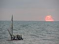 A jangada at sunrise in Canoa Quebrada, Aracati.