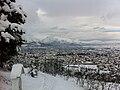 The snow-covered city