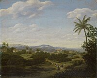 Brazilian Landscape label QS:Len,"Brazilian Landscape" label QS:Lpl,"Pejzaż brazylijski" label QS:Lnl,"Braziliaans landschap" 1644-1680. oil on panel medium QS:P186,Q296955;P186,Q106857709,P518,Q861259 . 22.5 × 28 cm. Amsterdam, Rijksmuseum Amsterdam.