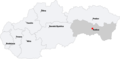 city of Košice highlighted on a map of Slovakia