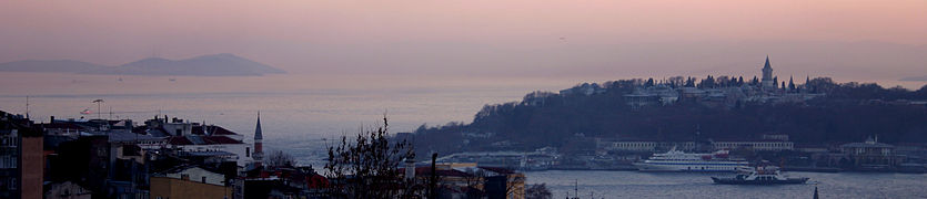 View of the Seraglio Point, the Golden Horn and the Marmara Sea, with the Princes' Islands in the background