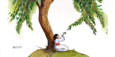 A person under a tree. (Sabina Hahn for WBUR)