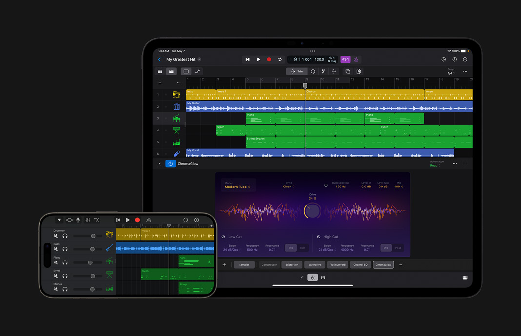 Importação de projetos do GarageBand no Logic Pro para iPad.