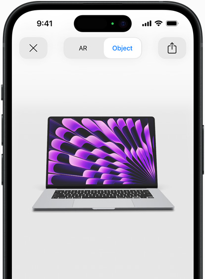 Aperçu du MacBook Air en finition gris sidéral vu en réalité augmentée sur iPhone