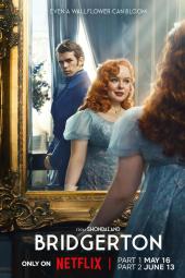 Bridgerton TV Poster: Penelope stands in front of a mirror, Colin looking back at her