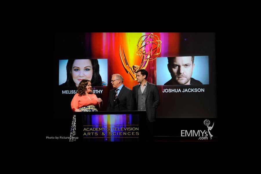 Melissa McCarthy, John Shaffner and Joshua Jackson at the 63rd Primetime Emmy® Awards Nominations Ceremony