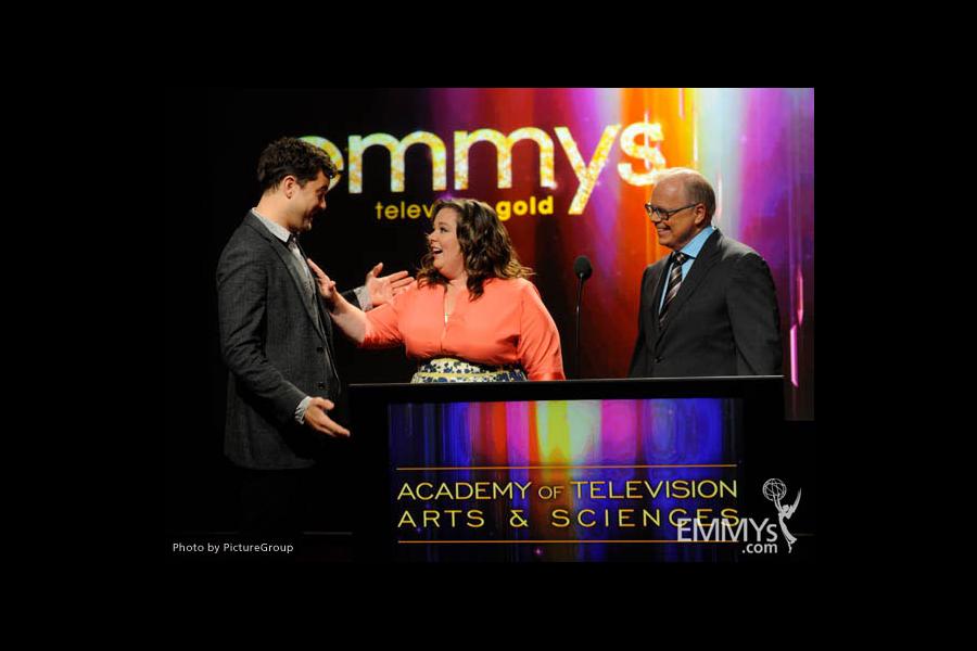 Joshua Jackson, Melissa McCarthy & John Shaffner at the 63rd Primetime Emmy Awards Nominations Ceremony