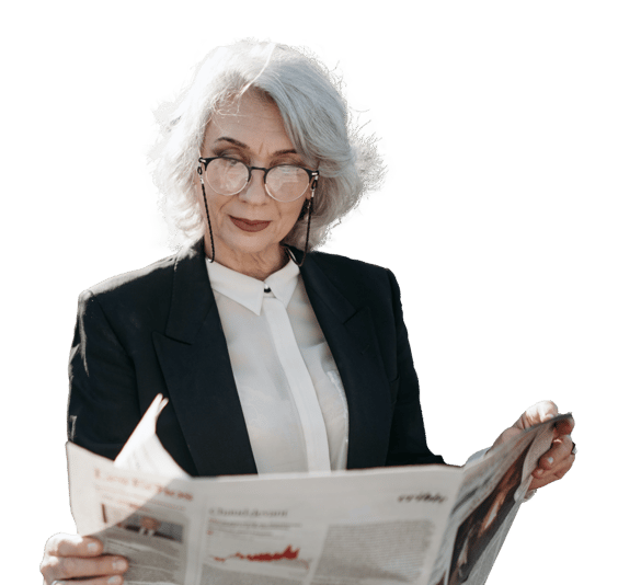 Woman reading newspaper