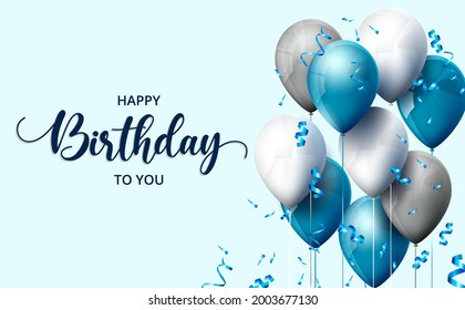 Birthday balloons vector background design. Happy birthday to you text with balloon and confetti decoration element for birth day celebration greeting card design. Vector illustration Stock Vector