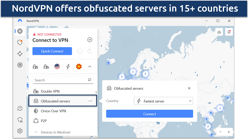 Screenshot of NordVPN's obfuscated servers in the Windows app
