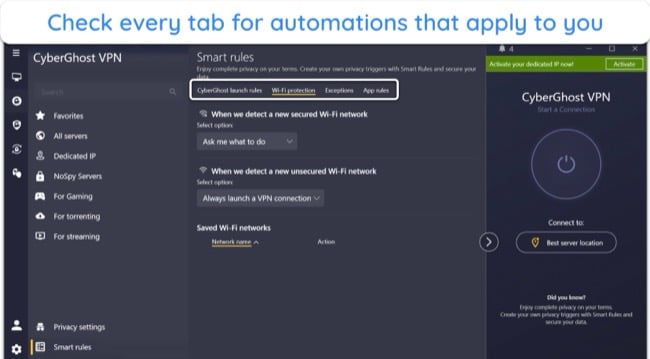 Screenshot of CyberGhost's Smart Rules settings