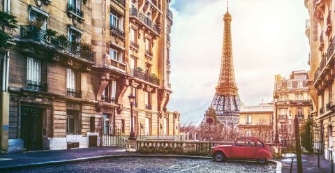 View of the Eiffel Tower in Paris.