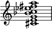 
{
\override Score.TimeSignature #'stencil = ##f
\relative c' {
  \clef treble \key c \major
  <cis e g bes c es fis a>1
} }
