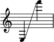 
{
    \override Score.SpacingSpanner.strict-note-spacing = ##t
    \set Score.proportionalNotationDuration = #(ly:make-moment 1/8)
    \override Score.TimeSignature #'stencil = ##f
    \relative c {
        \time 2/4
        \ottava #0 e4 \glissando f'''
    }
}
