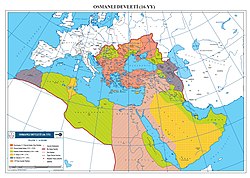 عثمانلی ایمپیراتورلوغونون خریطه‌سی ان گۆجلو اوْلدوغو زامان (۱۵۷۸–جی میلادی ایلینده).