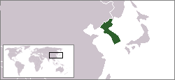 Mapa na pinapakita ang lokasyon ng Tangway ng Korea sa Silangang Asya