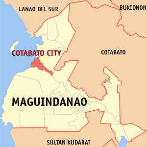 Mapa han Maguindanao nga nagpapakita kon hain nahamutangan an Syudad han Cotabato