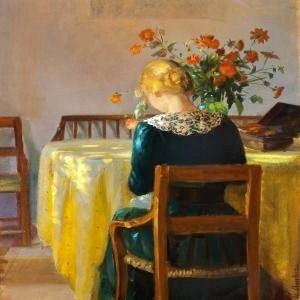 Interior amb la filla de la pintor Helga Sewing. Quadre d'Anna Ancher, 1890