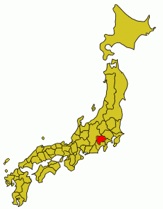 Mapa das províncias japonesas com a província de Kai em destaque