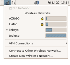 Schermata dell'applet di NetworkManager per GNOME