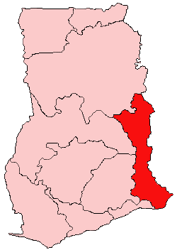 Region Volta na mapě Ghany