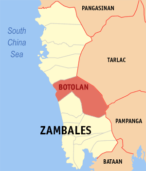 Mapa han Zambales nga nagpapakita han kahamutang han Botolan