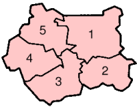 Okresy: 1 – Leeds; 2 – Wakefield; 3 – Kirklees; 4 – Calderdale; 5 – Bradford