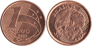 1 Brazilian centavo (2003), no longer produced.