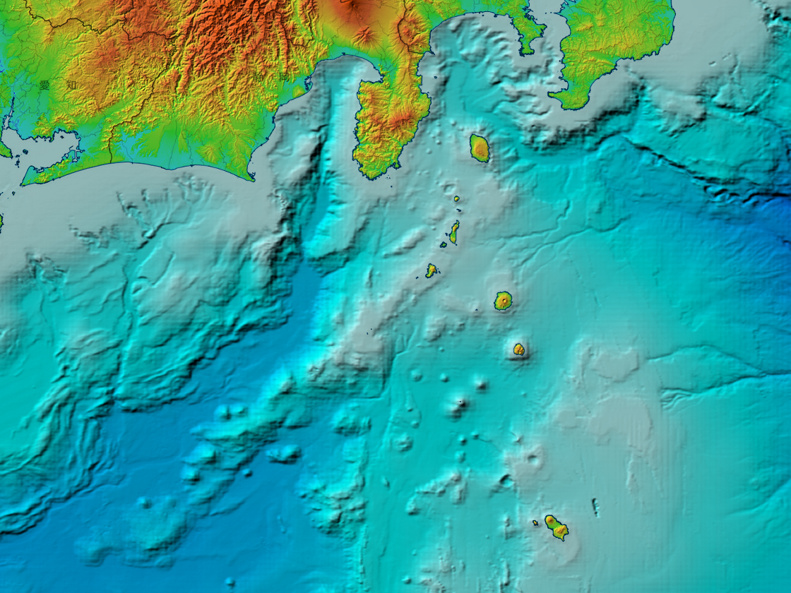 相模湾・相模灘の海底地形図（海上保安庁J-EGG500データ）