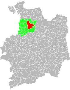 Vue d'une carte indiquant l'emplacement d'une commune dans son département.