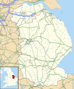 Mapa konturowa Lincolnshire, blisko centrum na dole znajduje się punkt z opisem „Cranwell”