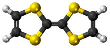 Ball-and-stick model of the tetrathiafulvalene molecule