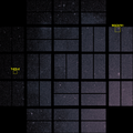 Cete image provient de la mission Kepler. L'amas est dans la partie supérieure droite, alors que Kepler-19, une étoile renfermant au moins trois exoplanètes est en bas à gauche.